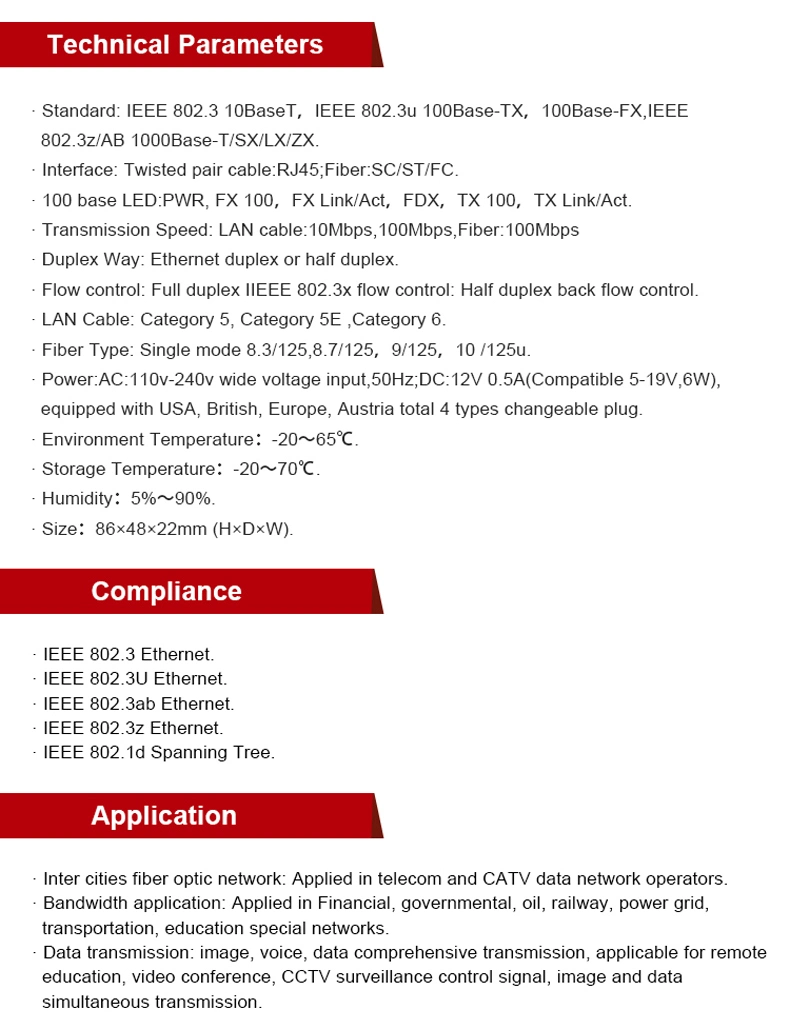 Dual Fiber Sm 10/100/1000m Gigabit Ethernet Fiber Optic Media Converter